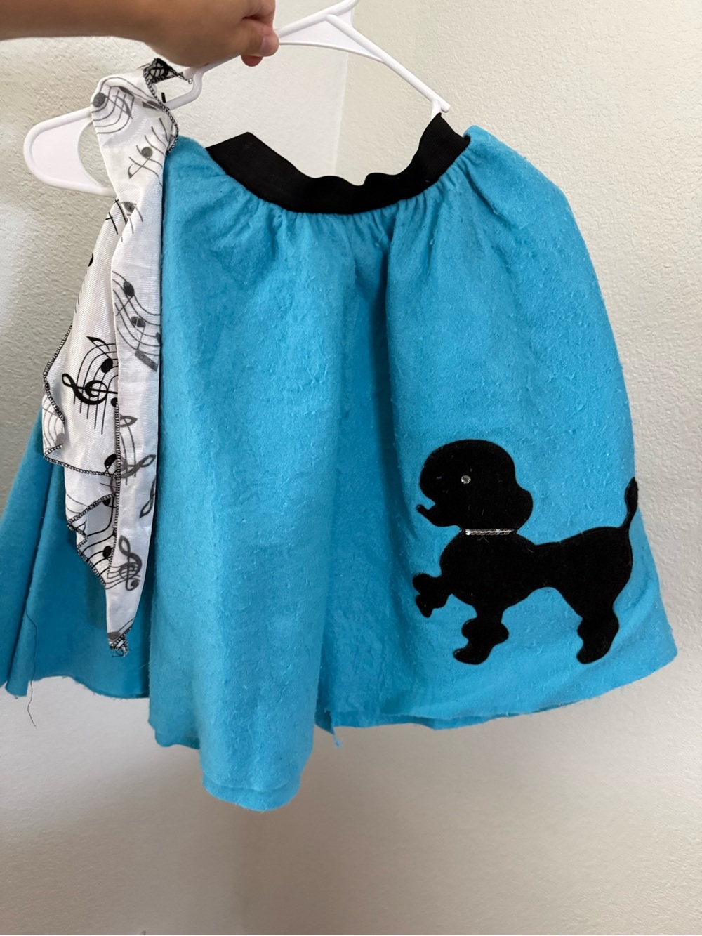 Costume Kids Blue Poodle Skirt with Black Trim - Cute Retro Style with neck tie